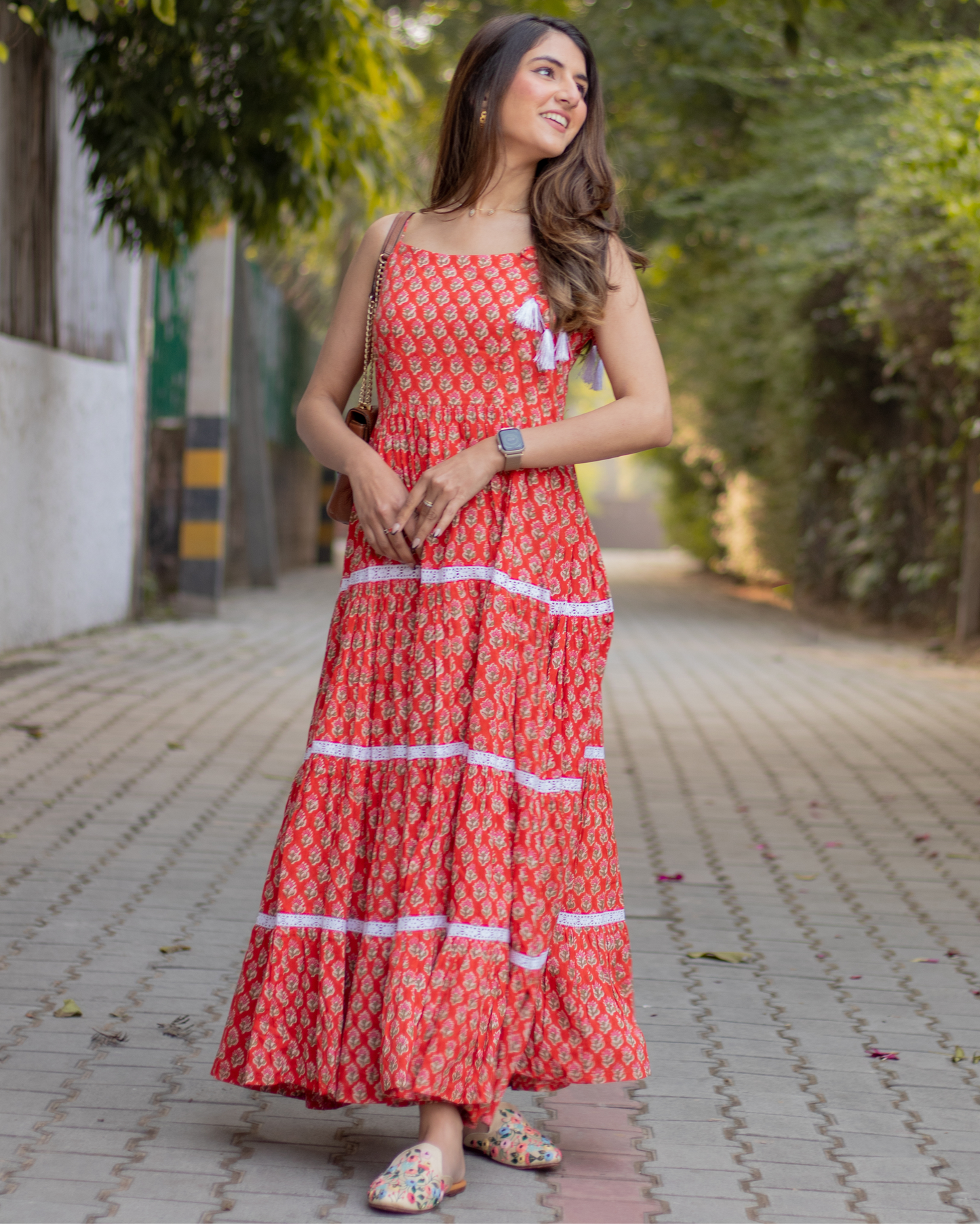 ORANGE PEEL HANDBLOCK COTTON DRESS