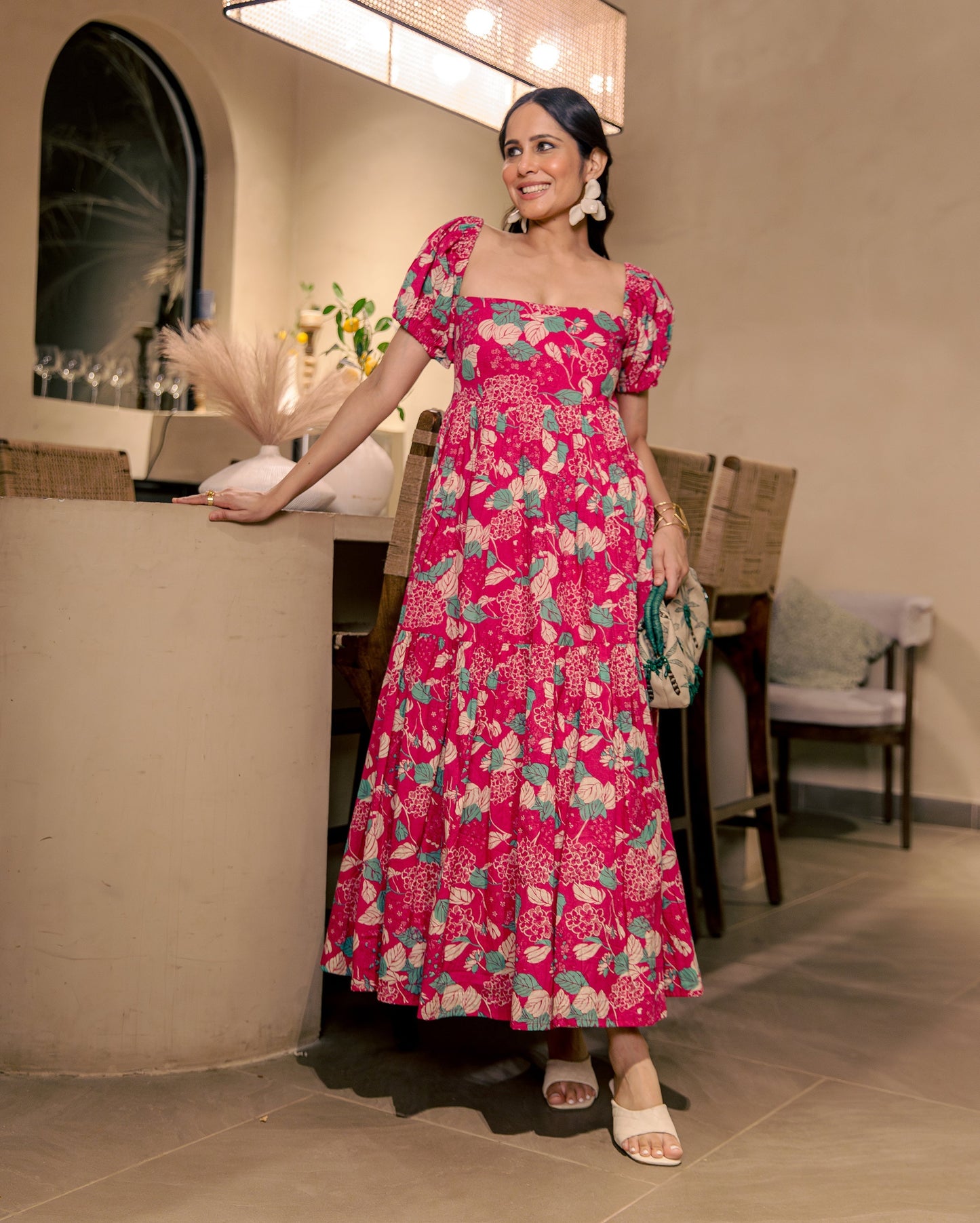 Rose Mist Pink Cotton Printed Dress