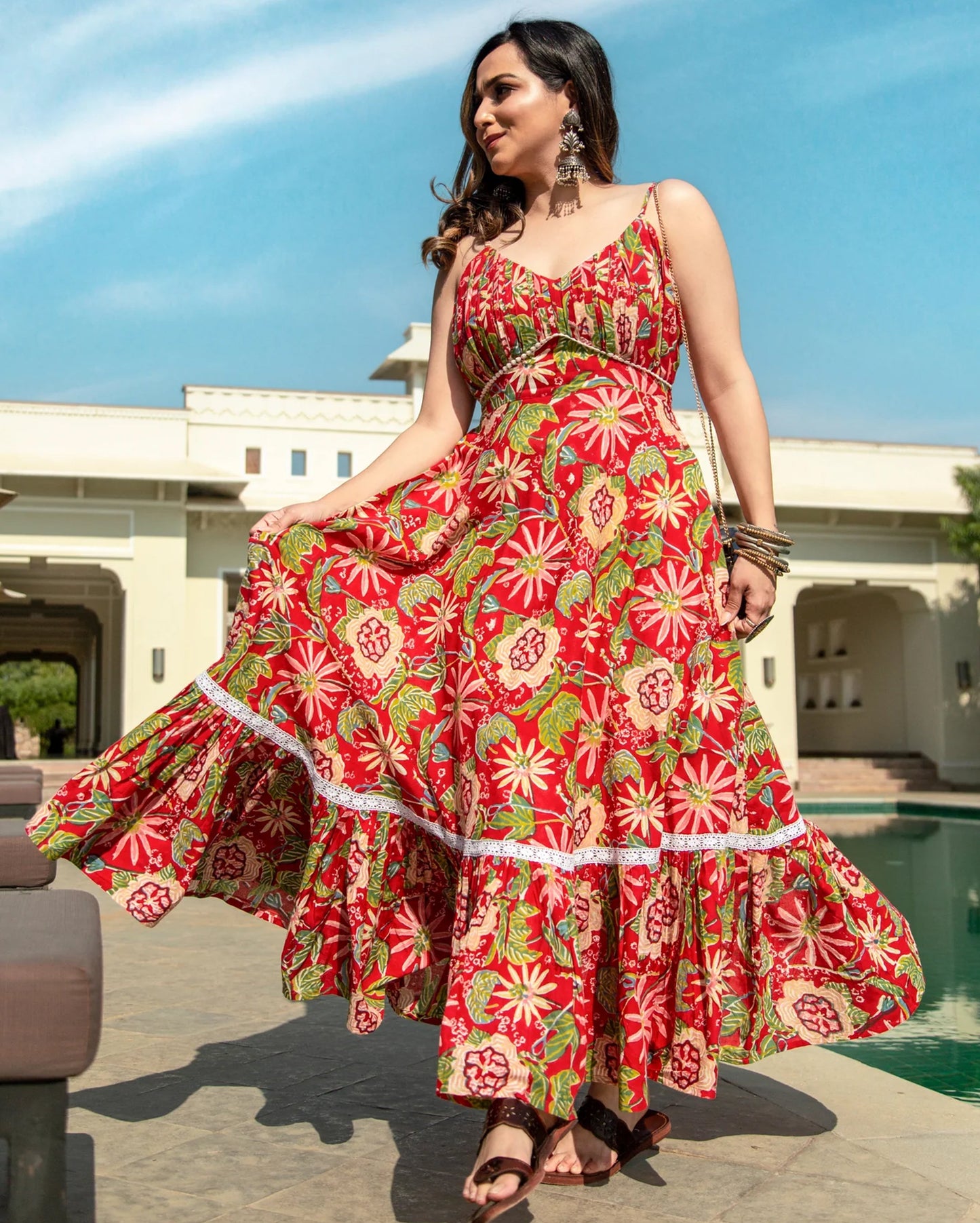 MAPLE RED HANDBLOCK COTTON DRESS