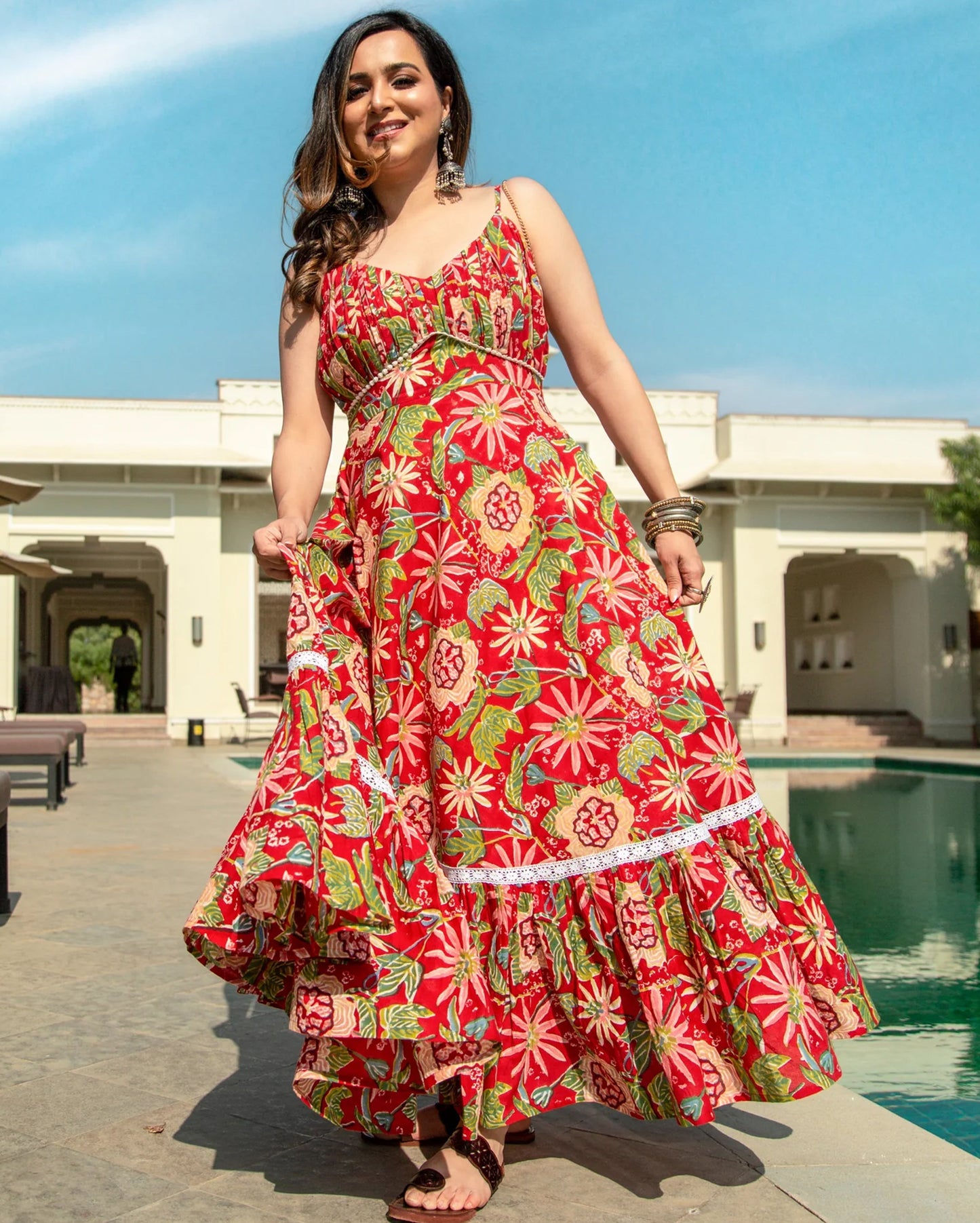 MAPLE RED HANDBLOCK COTTON DRESS