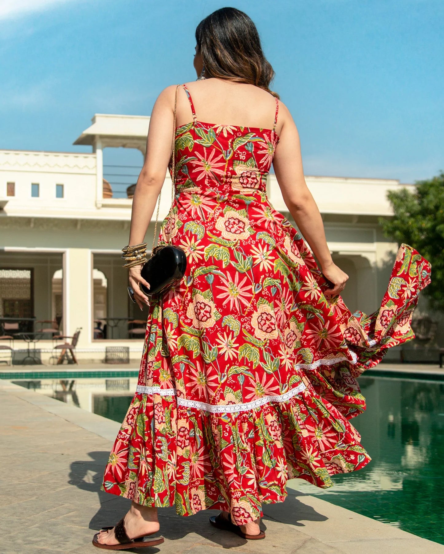 MAPLE RED HANDBLOCK COTTON DRESS