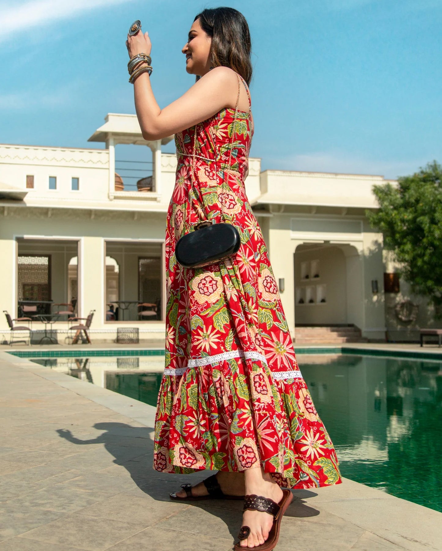 MAPLE RED HANDBLOCK COTTON DRESS