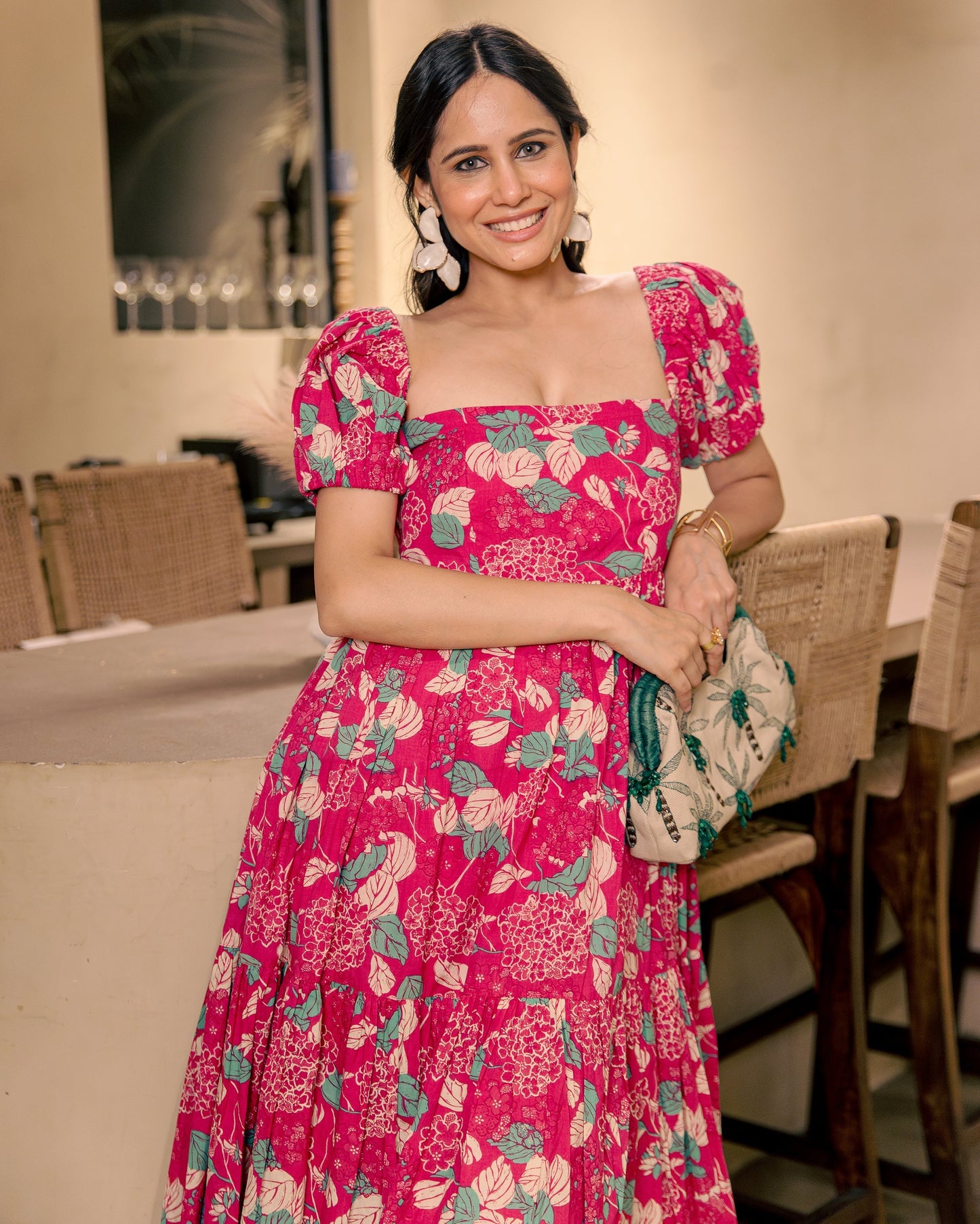 Rose Mist Pink Cotton Printed Dress