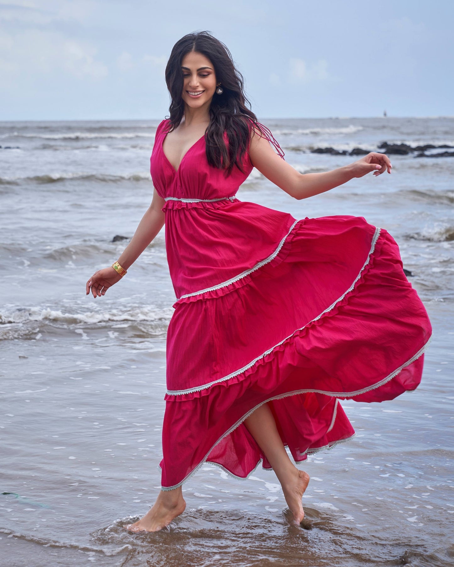 Wren Hot Pink Solid Cotton Dress