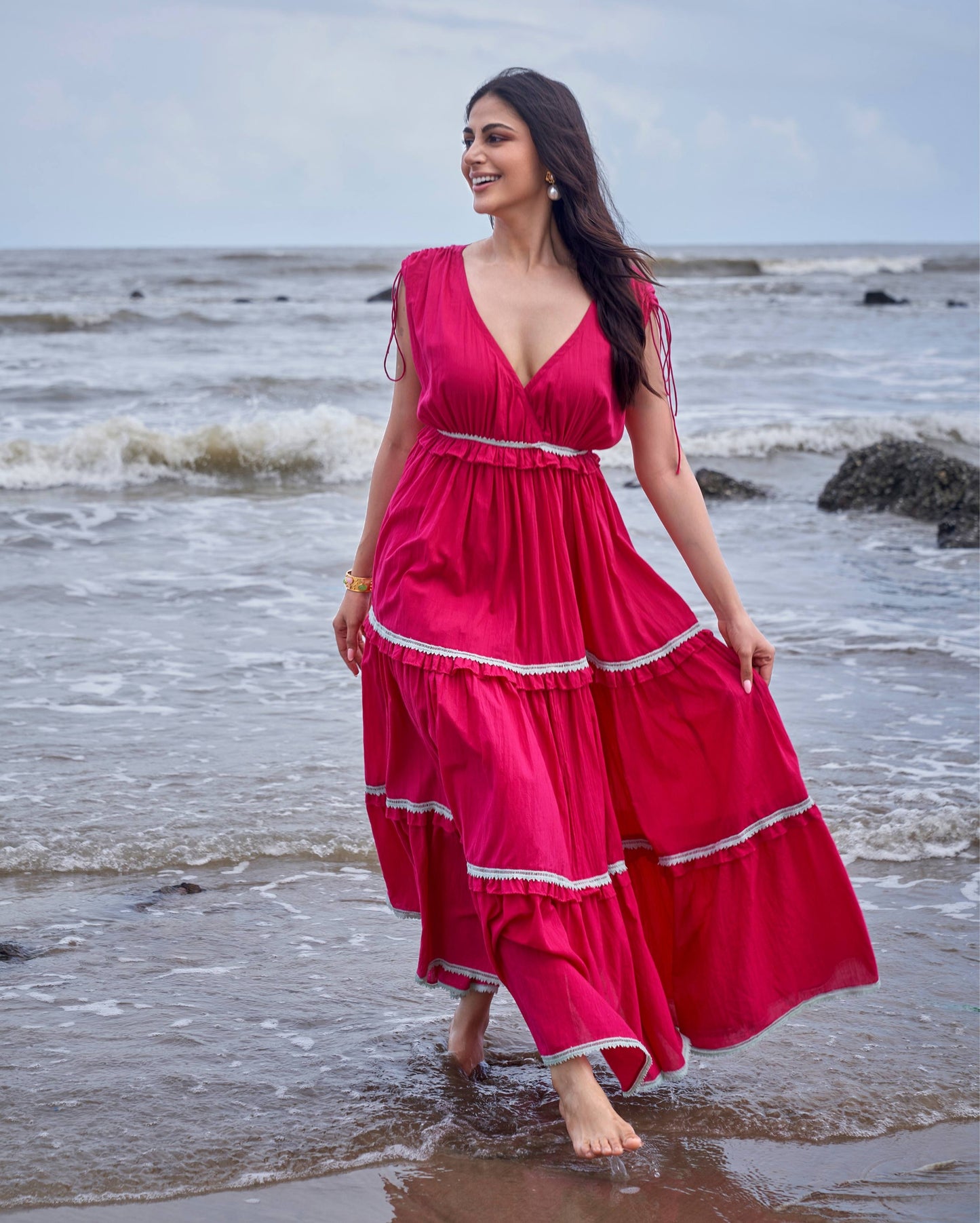 Wren Hot Pink Solid Cotton Dress