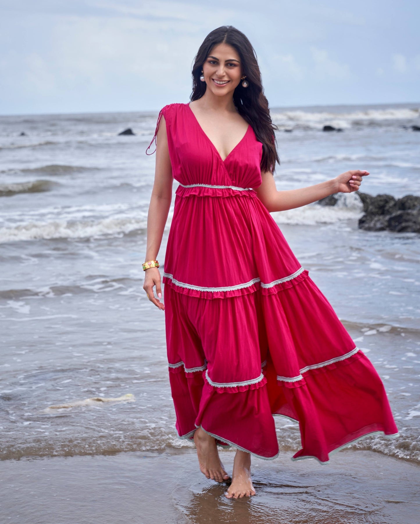 Wren Hot Pink Solid Cotton Dress