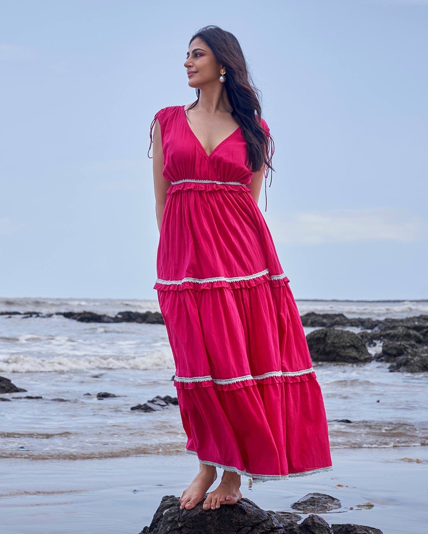 Wren Hot Pink Solid Cotton Dress