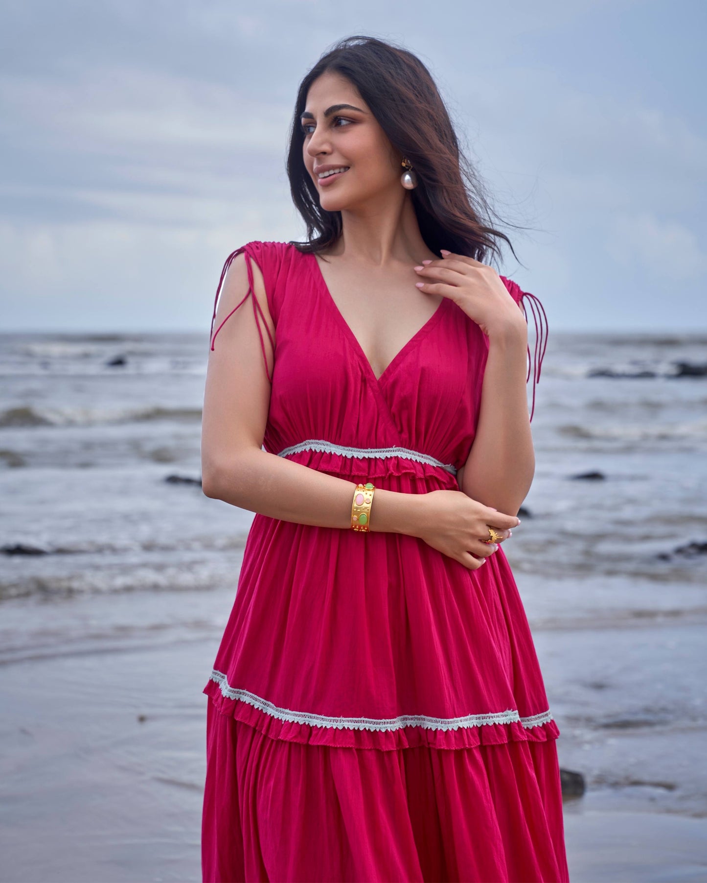 Wren Hot Pink Solid Cotton Dress