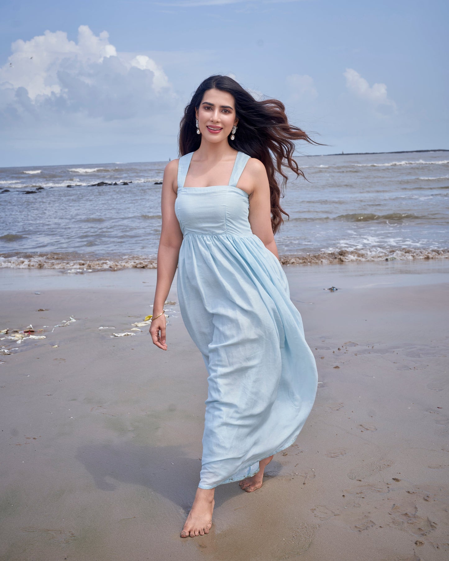 Nimbus Sky Blue Solid Cotton Dress