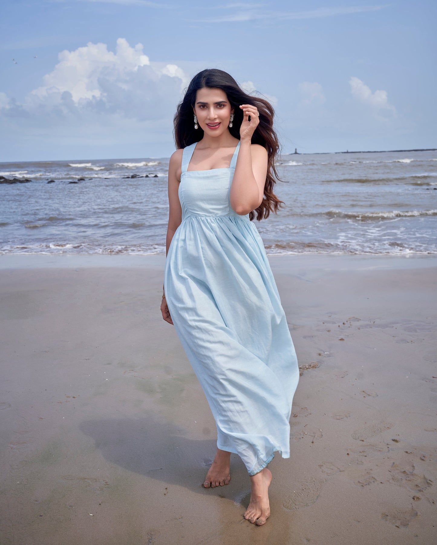 Nimbus Sky Blue Solid Cotton Dress