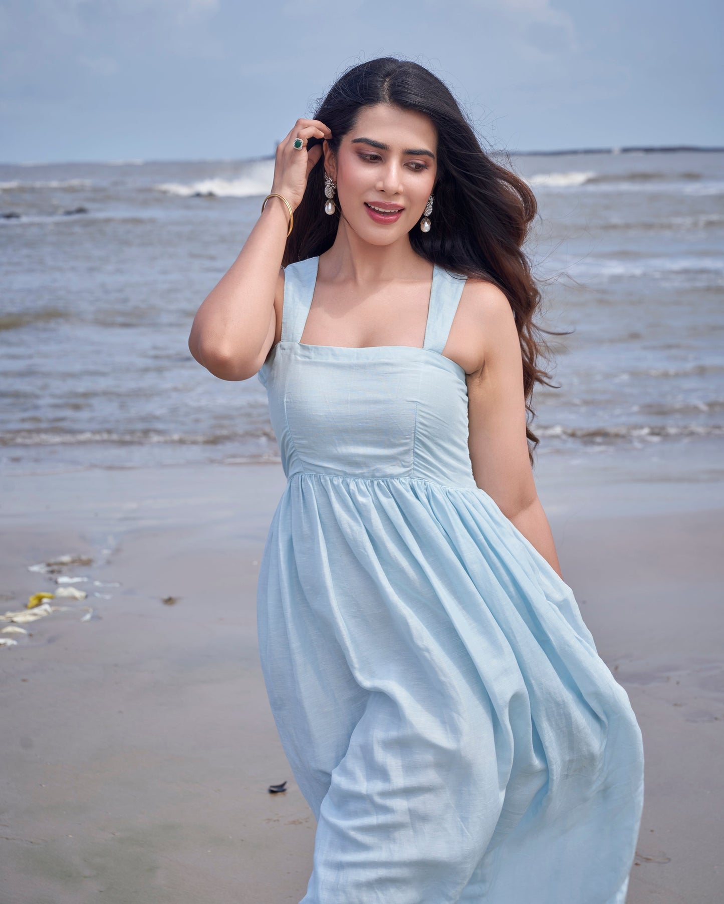 Nimbus Sky Blue Solid Cotton Dress