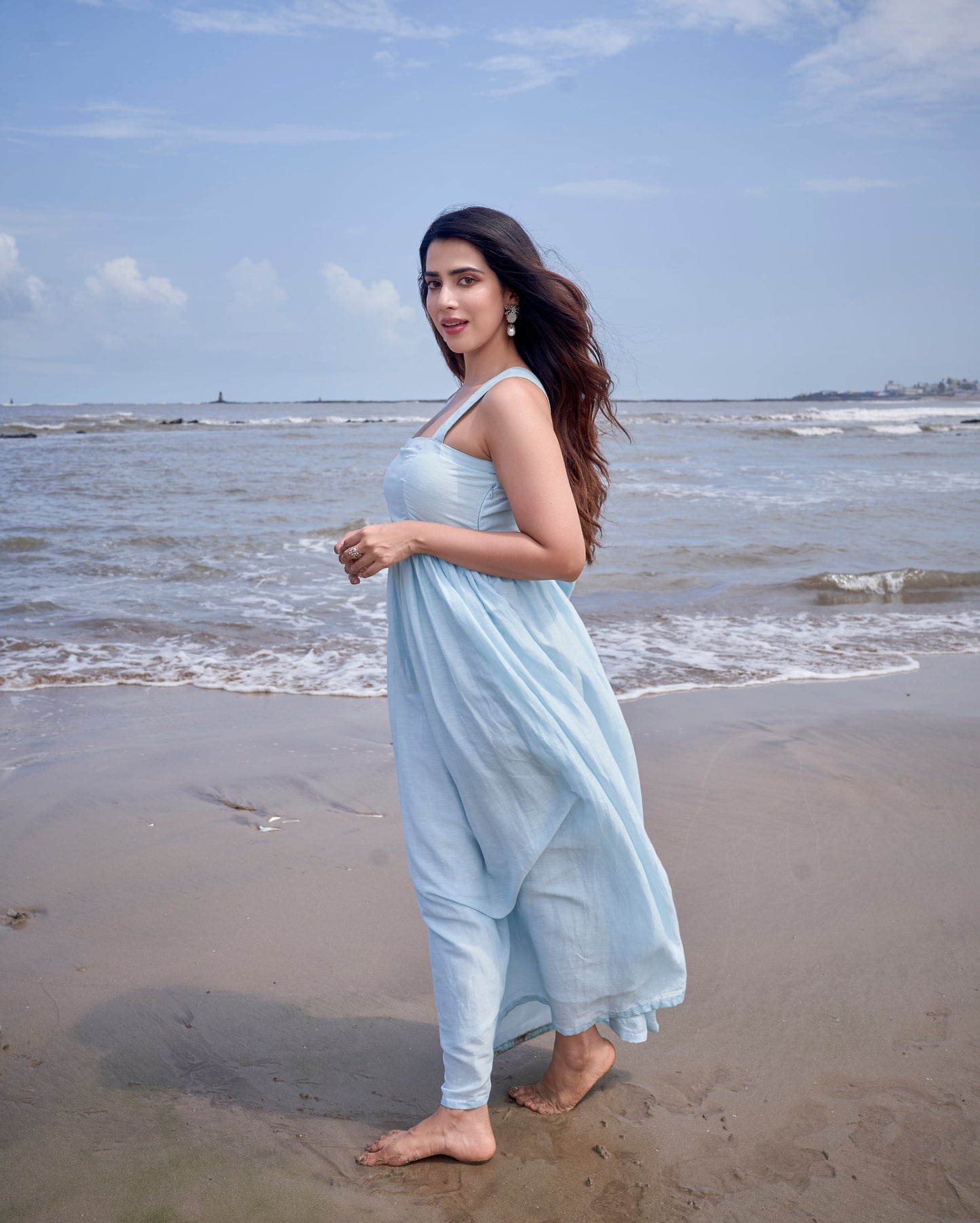 Nimbus Sky Blue Solid Cotton Dress