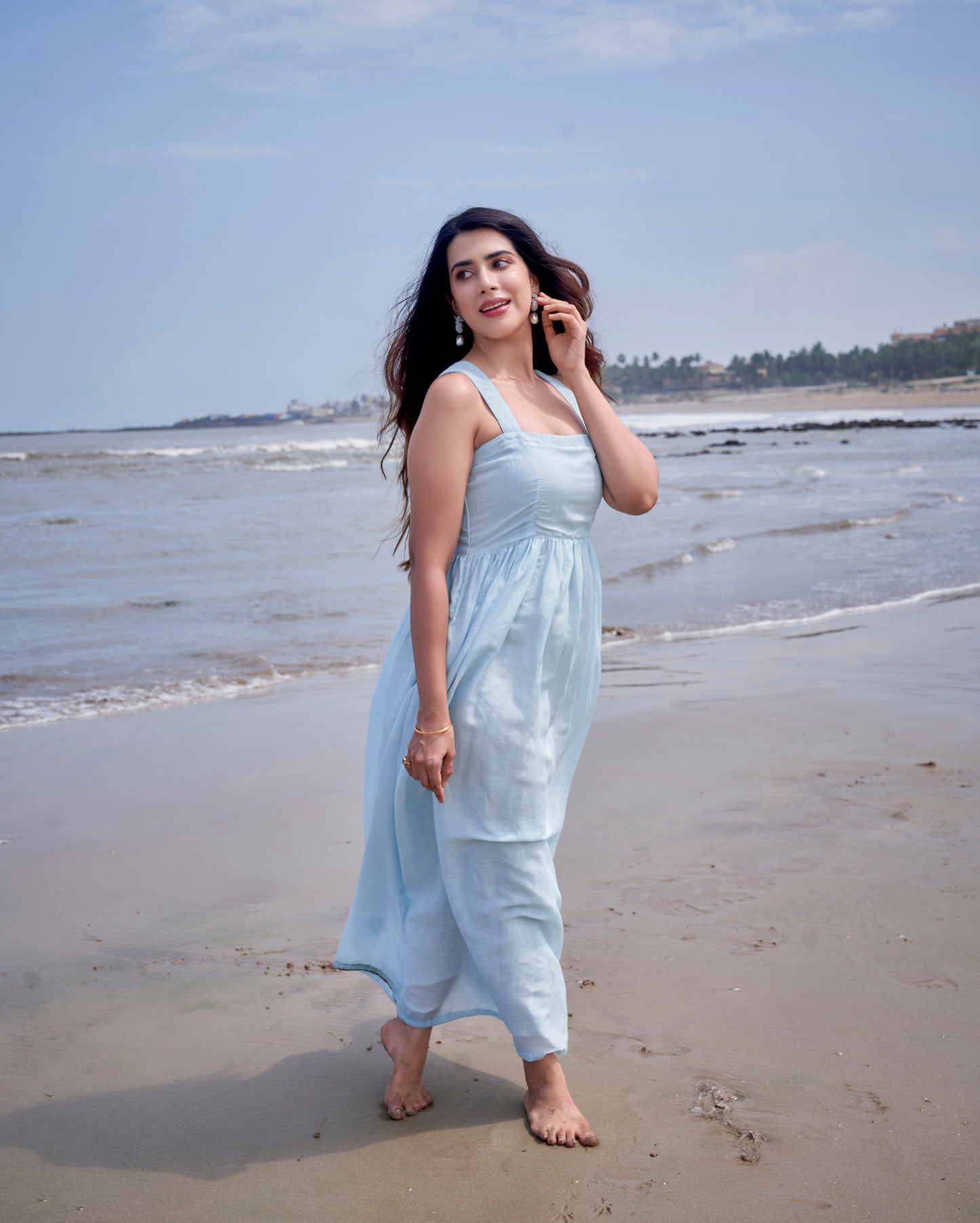 Nimbus Sky Blue Solid Cotton Dress