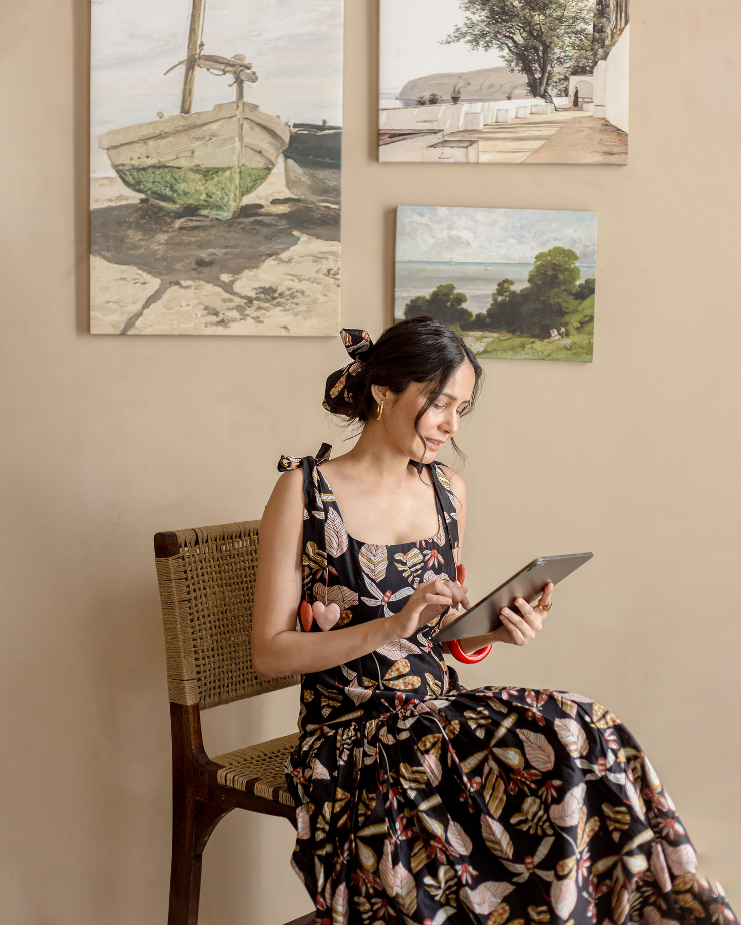 Moonlight Charm Black Cotton Printed Dress