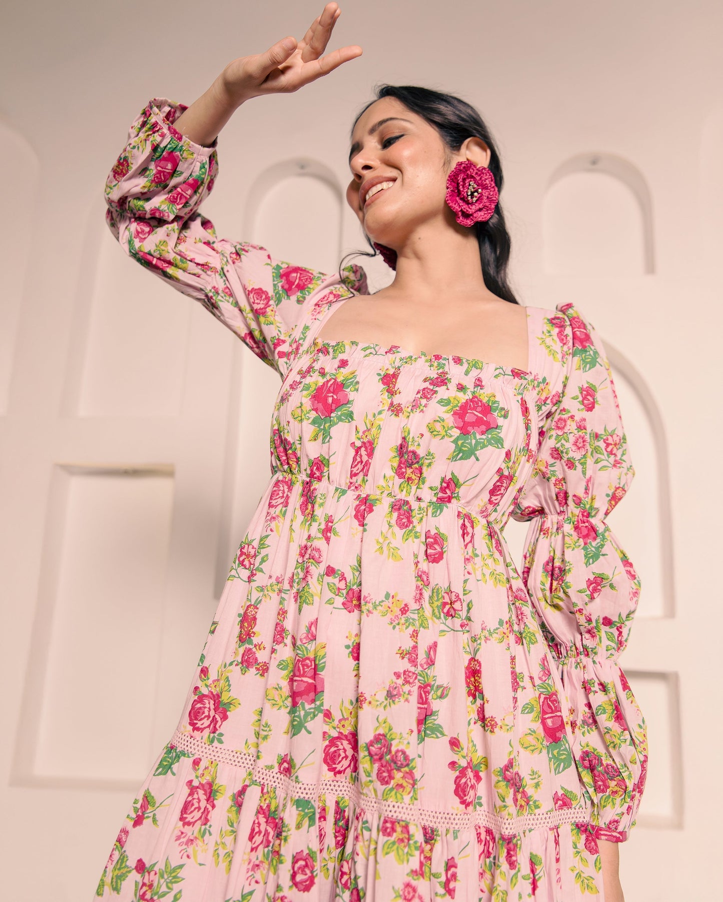 Senorita Pink Cotton Printed Dress