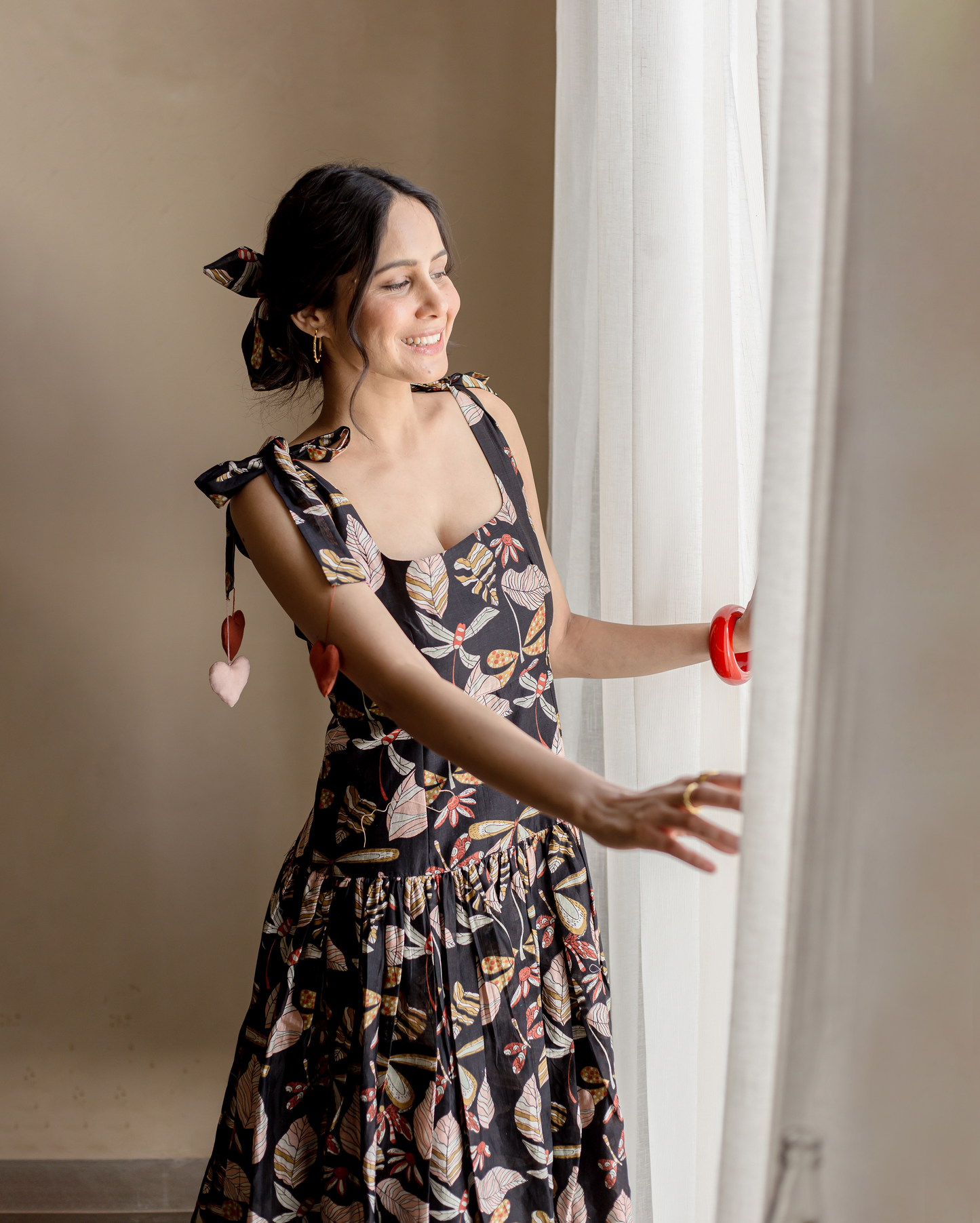 Moonlight Charm Black Cotton Printed Dress