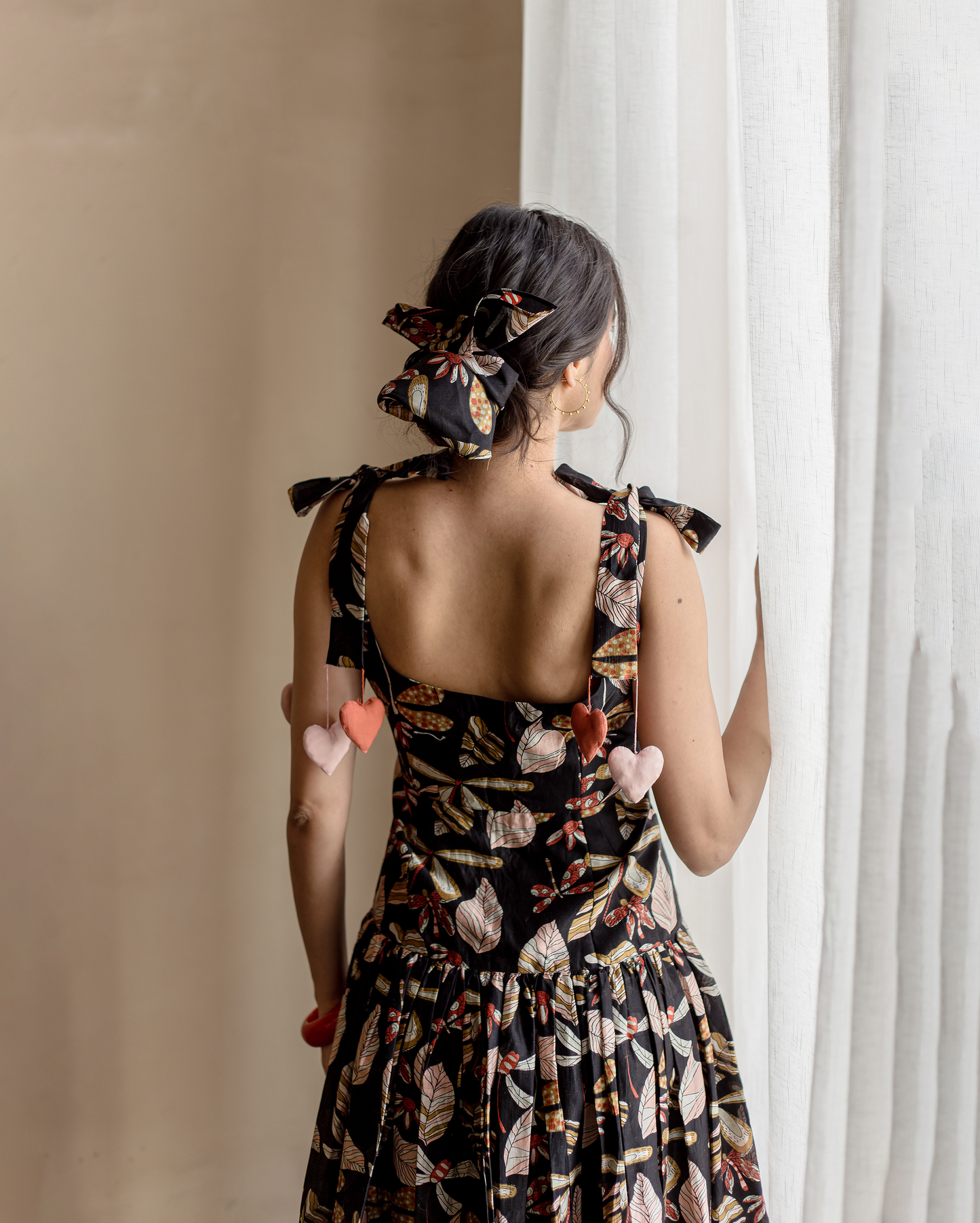 Moonlight Charm Black Cotton Printed Dress