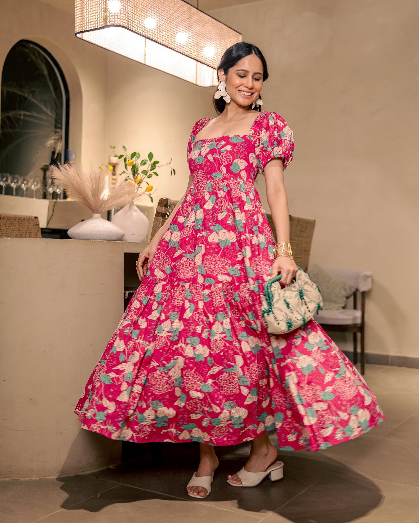 Rose Mist Pink Cotton Printed Dress