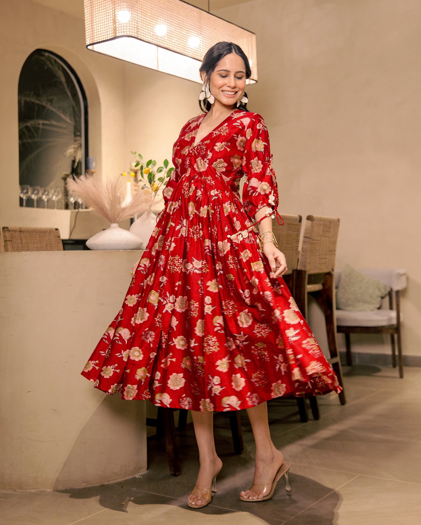 Sherrie Haze Red Cotton Printed Dress