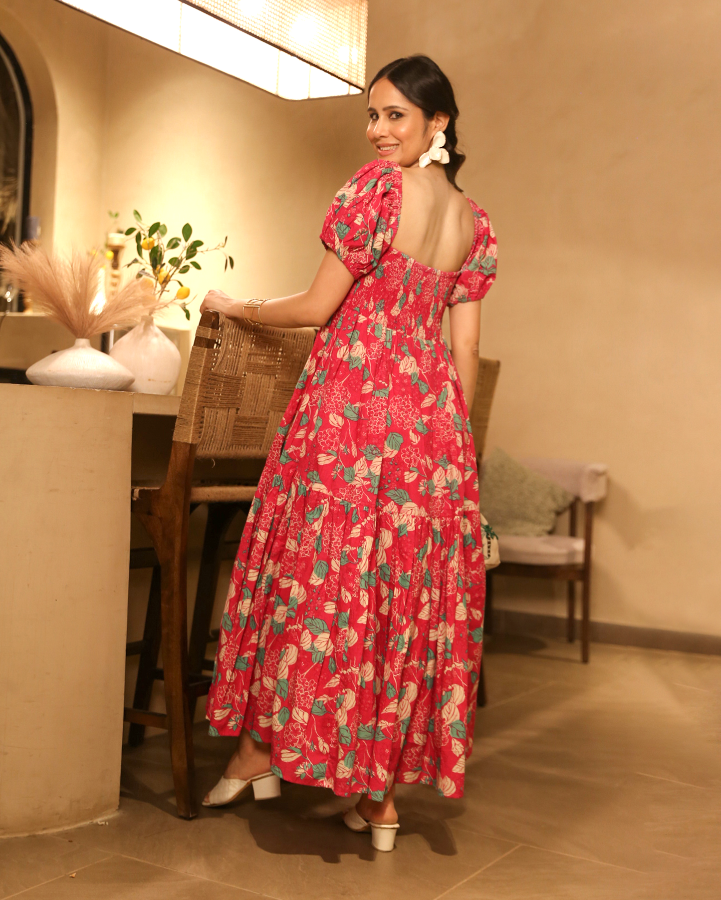 Rose Mist Pink Cotton Printed Dress