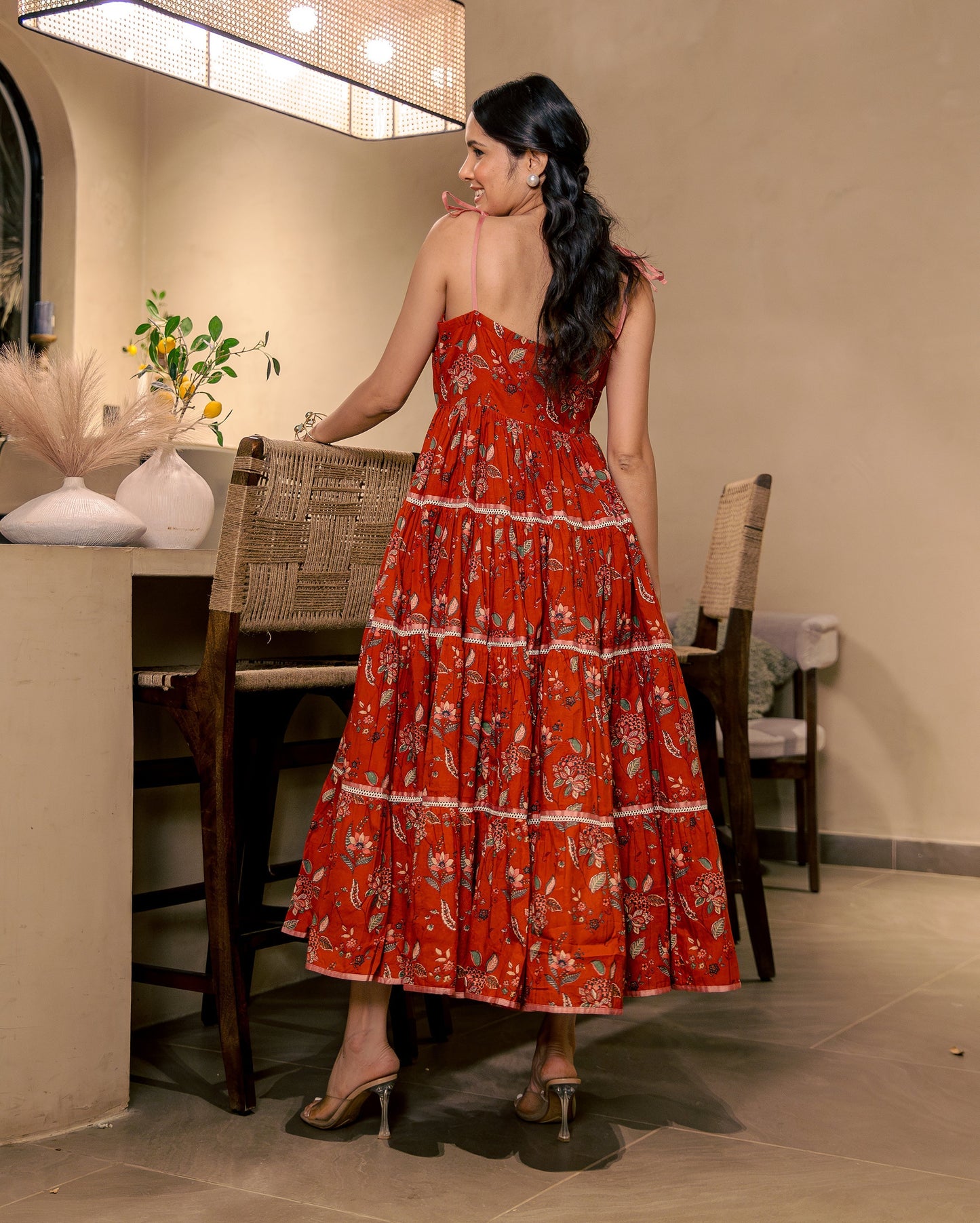 Siri Bloom Rust Orange Cotton Printed Dress